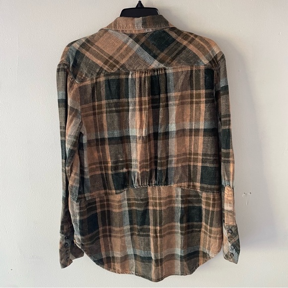 Free People easy street brown plaid oversized flannel shirt 37831 - Picture 3 of 8
